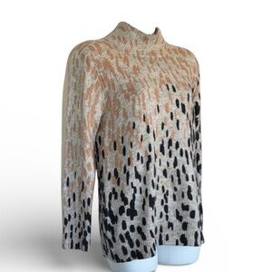 NIC+ZOE turtle neck sweater, long sleeves. Leopard print, grey with black/tan 2P